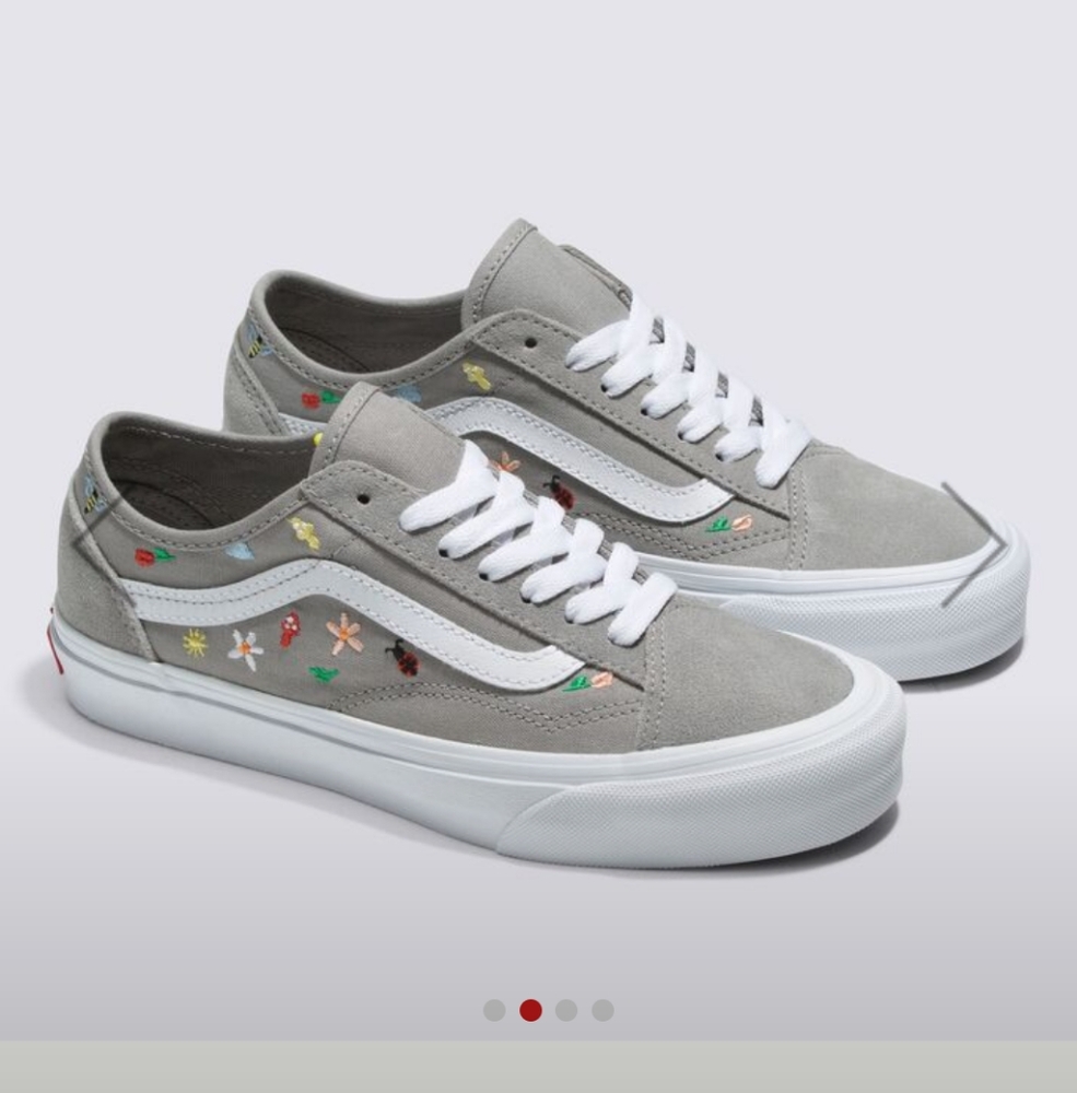 Vans Size 2-Gray Sneakers with Floral Embroidery